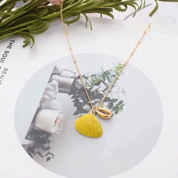 My Added Sparkle Jewelry - Olive Yellow Seashell & Cowrie Necklace